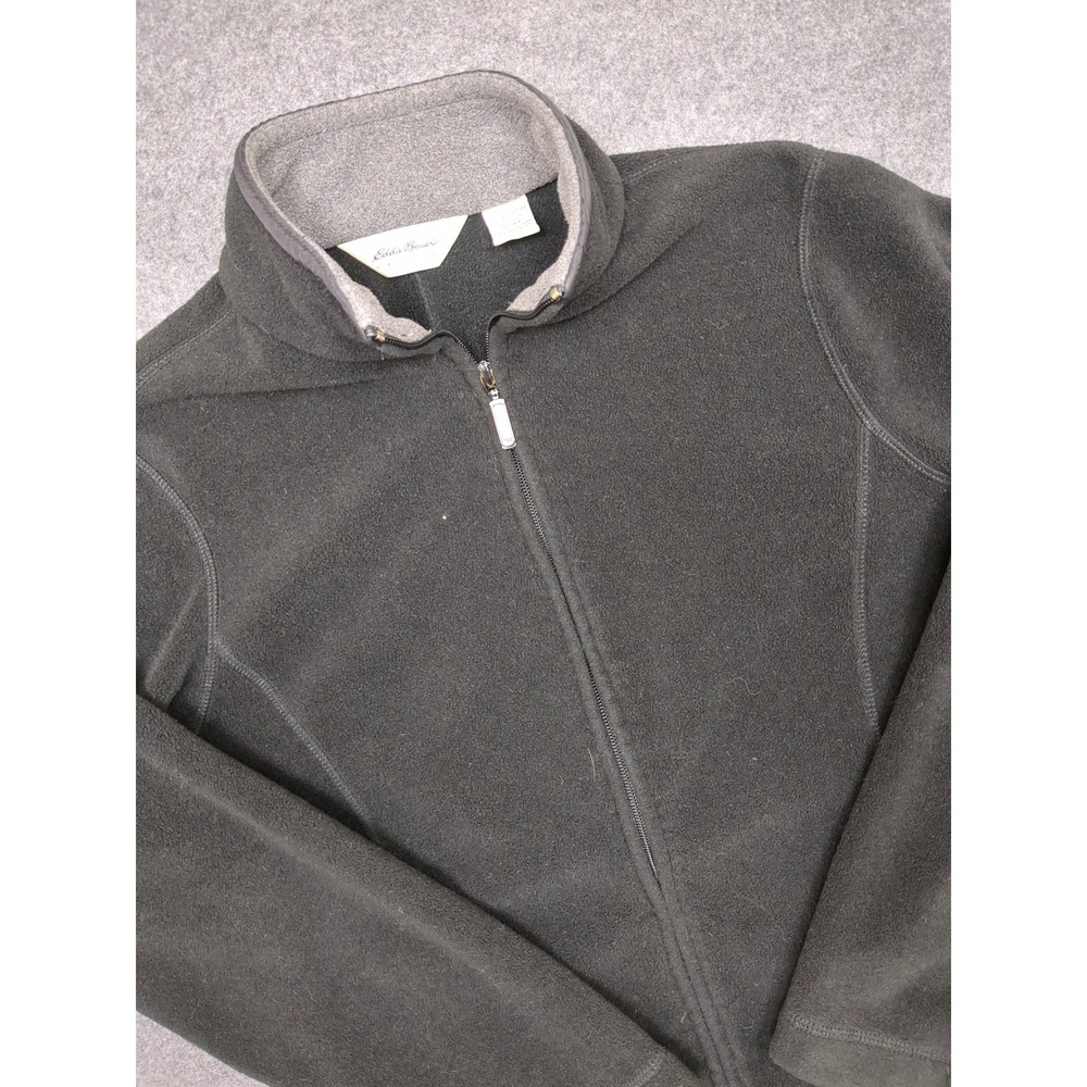 Eddie Bauer Fleece Jacket Women's Full‎ Zip Up Gray Black Medium M